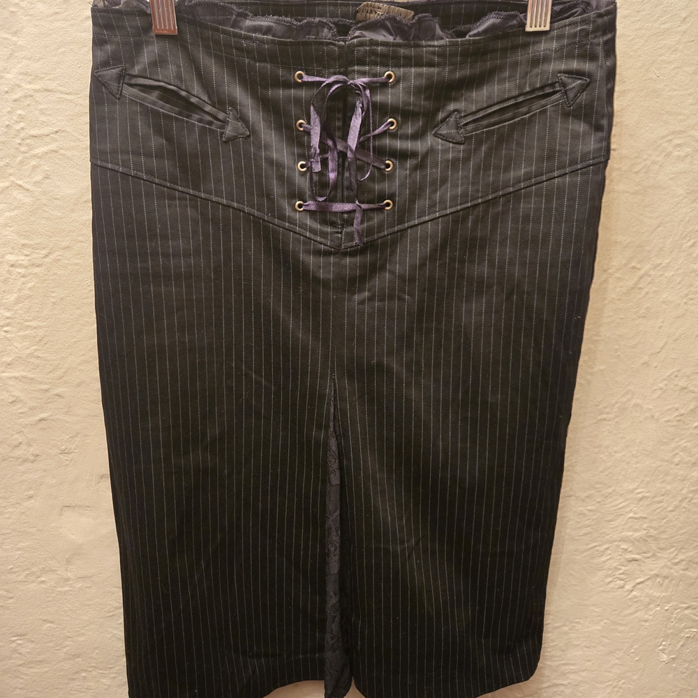 Buffalo David Bitton Black Pinstripe Pencil Skirt with Purple Lace-Up - Picture 2 of 8